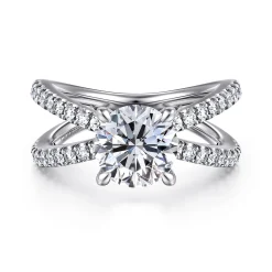 Outlet Gabriel & Co. Elite - 14K White Gold Split Shank Round Diamond Engagement Ring
