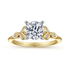 Sale Gabriel & Co. Eliza - Vintage Inspired 14K White-Yellow Gold Split Shank Round Diamond Engagement Ring