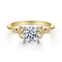 Sale Gabriel & Co. Eliza - Vintage Inspired 14K White-Yellow Gold Split Shank Round Diamond Engagement Ring