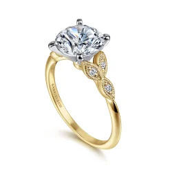 Sale Gabriel & Co. Eliza - Vintage Inspired 14K White-Yellow Gold Split Shank Round Diamond Engagement Ring