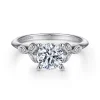 Best Gabriel & Co. Eliza - Vintage Inspired 14K White Gold Split Shank Round Diamond Engagement Ring
