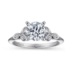 Best Gabriel & Co. Eliza - Vintage Inspired 14K White Gold Split Shank Round Diamond Engagement Ring