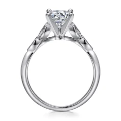 Best Gabriel & Co. Eliza - Vintage Inspired 14K White Gold Split Shank Round Diamond Engagement Ring