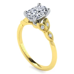Best Gabriel & Co. Eliza - Vintage Inspired 14K White-Yellow Gold Split Shank Oval Diamond Engagement Ring