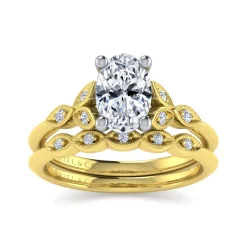 Best Gabriel & Co. Eliza - Vintage Inspired 14K White-Yellow Gold Split Shank Oval Diamond Engagement Ring