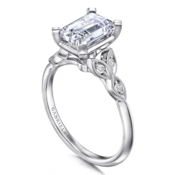 Discount Gabriel & Co. Eliza - Vintage Inspired 14K White Gold Split Shank Emerald Cut Diamond Engagement Ring