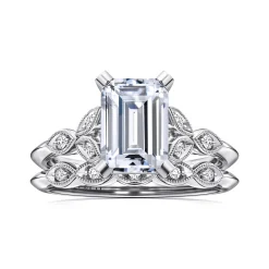 Discount Gabriel & Co. Eliza - Vintage Inspired 14K White Gold Split Shank Emerald Cut Diamond Engagement Ring
