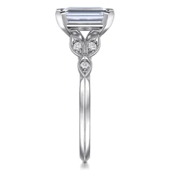 Discount Gabriel & Co. Eliza - Vintage Inspired 14K White Gold Split Shank Emerald Cut Diamond Engagement Ring
