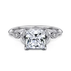 Best Gabriel & Co. Eliza - Vintage Inspired 14K White Gold Split Shank Princess Cut Diamond Engagement Ring