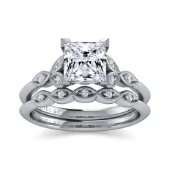 Best Gabriel & Co. Eliza - Vintage Inspired 14K White Gold Split Shank Princess Cut Diamond Engagement Ring
