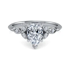 New Gabriel & Co. Eliza - Vintage Inspired 14K White Gold Split Shank Pear Shape Diamond Engagement Ring