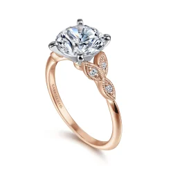 Gabriel & Co. Eliza - Vintage Inspired 14K White-Rose Gold Split Shank Round Diamond Engagement Ring