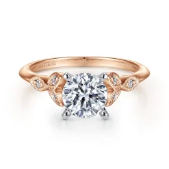 Gabriel & Co. Eliza - Vintage Inspired 14K White-Rose Gold Split Shank Round Diamond Engagement Ring