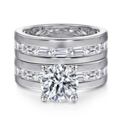 Best Gabriel & Co. Elsaa - 14K White Gold Channel Set Baguette Round Diamond Engagement Ring