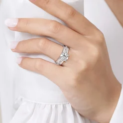 Best Gabriel & Co. Elsaa - 14K White Gold Channel Set Baguette Round Diamond Engagement Ring