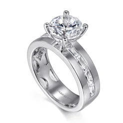 Best Gabriel & Co. Elsaa - 14K White Gold Channel Set Baguette Round Diamond Engagement Ring