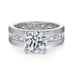 Best Gabriel & Co. Elsaa - 14K White Gold Channel Set Baguette Round Diamond Engagement Ring
