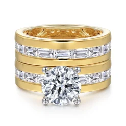 Online Gabriel & Co. Elsaa - 14K Yellow-White Gold Channel Set Baguette Wide Band Round Diamond Engagement Ring