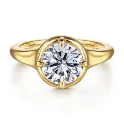 New Gabriel & Co. Elsa - 14K Yellow Gold Compass Bezel Prong Round Solitaire Diamond Engagement Ring