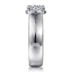 New Gabriel & Co. Elza - 14K White Gold Bezel Prong Wide Band Round Diamond Engagement Ring