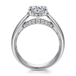 New Gabriel & Co. Elza - 14K White Gold Bezel Prong Wide Band Round Diamond Engagement Ring