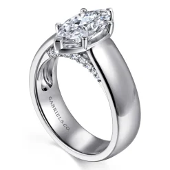 Clearance Gabriel & Co. Elza - 14K White Gold Bezel Prong Wide Band Marquise Diamond Engagement Ring