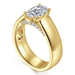Clearance Gabriel & Co. Elza - 14K Yellow Gold Bezel Prong Wide Band Oval Diamond Engagement Ring