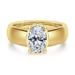 Clearance Gabriel & Co. Elza - 14K Yellow Gold Bezel Prong Wide Band Oval Diamond Engagement Ring