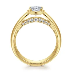 Clearance Gabriel & Co. Elza - 14K Yellow Gold Bezel Prong Wide Band Oval Diamond Engagement Ring
