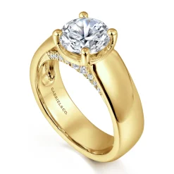 Sale Gabriel & Co. Elza - 14K Yellow Gold Bezel Prong Wide Band Round Diamond Engagement Ring