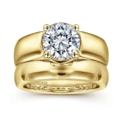 Sale Gabriel & Co. Elza - 14K Yellow Gold Bezel Prong Wide Band Round Diamond Engagement Ring