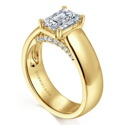Online Gabriel & Co. Elza - 14K Yellow Gold Bezel Prong Wide Band Emerald Diamond Engagement Ring