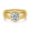 Gabriel & Co. Elza - 14K Yellow Gold Bezel Prong Wide Band Cushion Diamond Engagement Ring