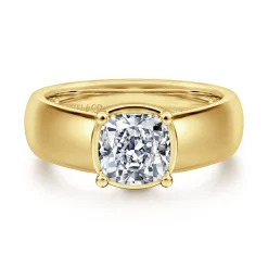 Gabriel & Co. Elza - 14K Yellow Gold Bezel Prong Wide Band Cushion Diamond Engagement Ring