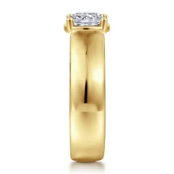 Gabriel & Co. Elza - 14K Yellow Gold Bezel Prong Wide Band Cushion Diamond Engagement Ring