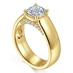 Gabriel & Co. Elza - 14K Yellow Gold Bezel Prong Wide Band Cushion Diamond Engagement Ring