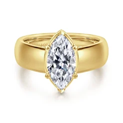 New Gabriel & Co. Elza - 14K Yellow Gold Bezel Prong Wide Band Marquise Diamond Engagement Ring