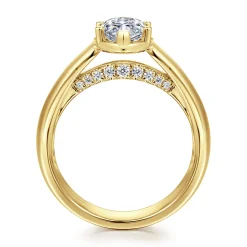 New Gabriel & Co. Elza - 14K Yellow Gold Bezel Prong Wide Band Marquise Diamond Engagement Ring