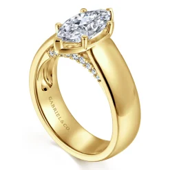 New Gabriel & Co. Elza - 14K Yellow Gold Bezel Prong Wide Band Marquise Diamond Engagement Ring