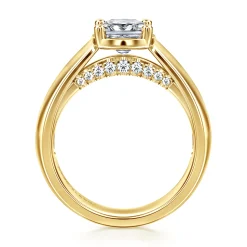 Gabriel & Co. Elza - 14K Yellow Gold Bezel Prong Wide Band Elongated Cushion Diamond Engagement Ring