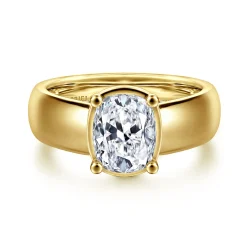 Gabriel & Co. Elza - 14K Yellow Gold Bezel Prong Wide Band Elongated Cushion Diamond Engagement Ring