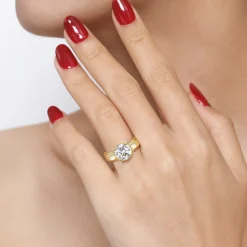 Sale Gabriel & Co. Elza - 14K Yellow Gold Bezel Prong Wide Band Round Diamond Engagement Ring