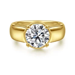 Sale Gabriel & Co. Elza - 14K Yellow Gold Bezel Prong Wide Band Round Diamond Engagement Ring
