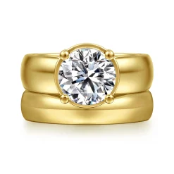 Sale Gabriel & Co. Elza - 14K Yellow Gold Bezel Prong Wide Band Round Diamond Engagement Ring