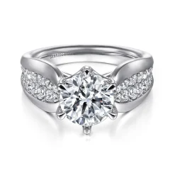 Outlet Gabriel & Co. Ember - 14K White Gold 6 Prong Wide Band Round Diamond Engagement Ring