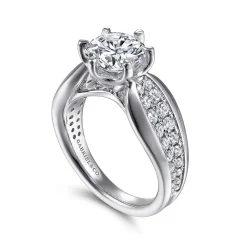 Outlet Gabriel & Co. Ember - 14K White Gold 6 Prong Wide Band Round Diamond Engagement Ring