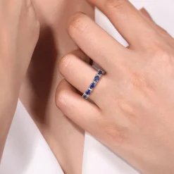 Best Gabriel & Co. Emelia - 14K White Gold Oval Sapphire and Diamond Anniversary Band - 0.1 ct