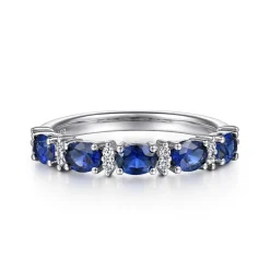 Best Gabriel & Co. Emelia - 14K White Gold Oval Sapphire and Diamond Anniversary Band - 0.1 ct
