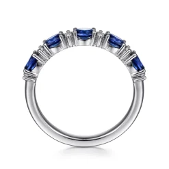 Outlet Gabriel & Co. Emelia - Platinum Oval Sapphire and Diamond Anniversary Band - 0.1 ct