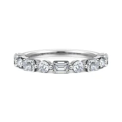 Gabriel & Co. Emerald - 14K White Gold Baguette and Round Diamond Anniversary Band - 1 ct